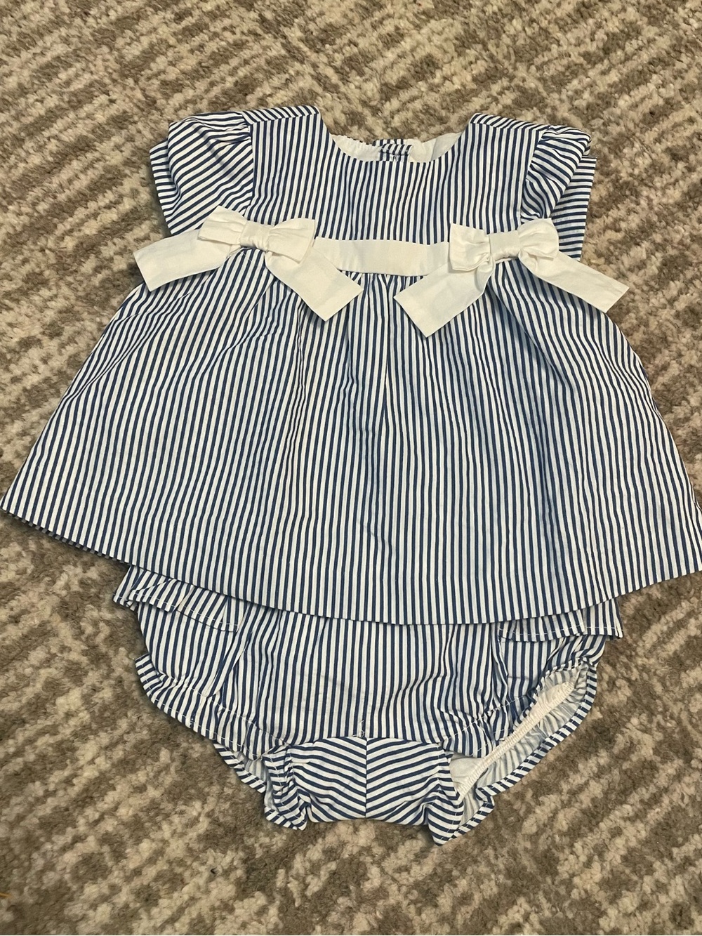 New Janie and Jack Blue and White Striped Set with White Bows